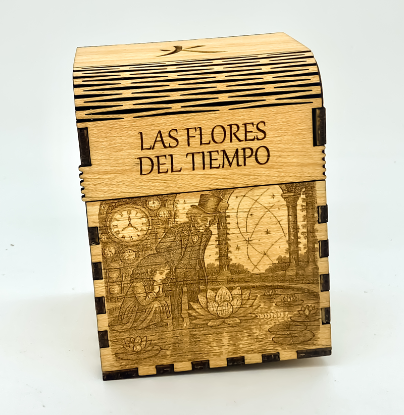Caja de madera grabada incluida con la vela literaria de Momo