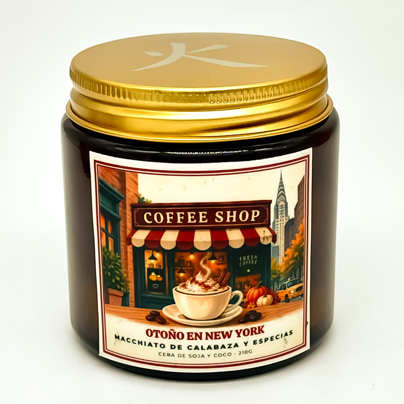 Vela Otoño en New York con aroma a macchiato de calabaza especiada en su tamaño pequeño