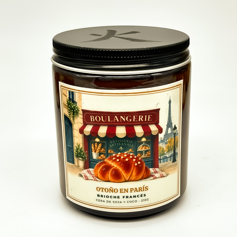 Vela artesanal de cera de soja Otoño en París con aroma a brioche francés