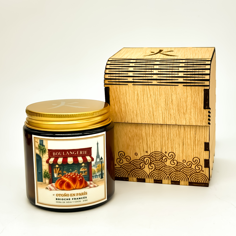 Vela otoño en parís presentada en caja de madera reutilizable