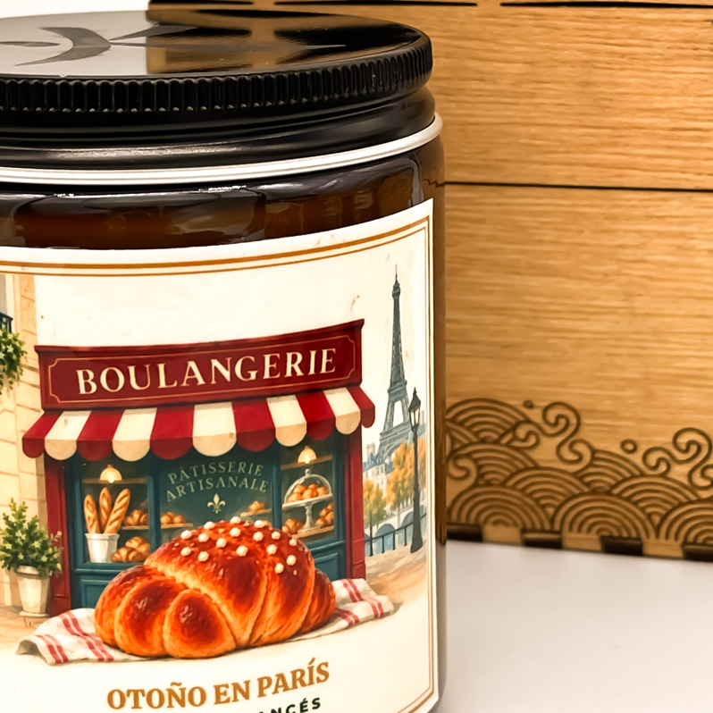 Vela otoño en parís presentada en caja de madera reutilizable