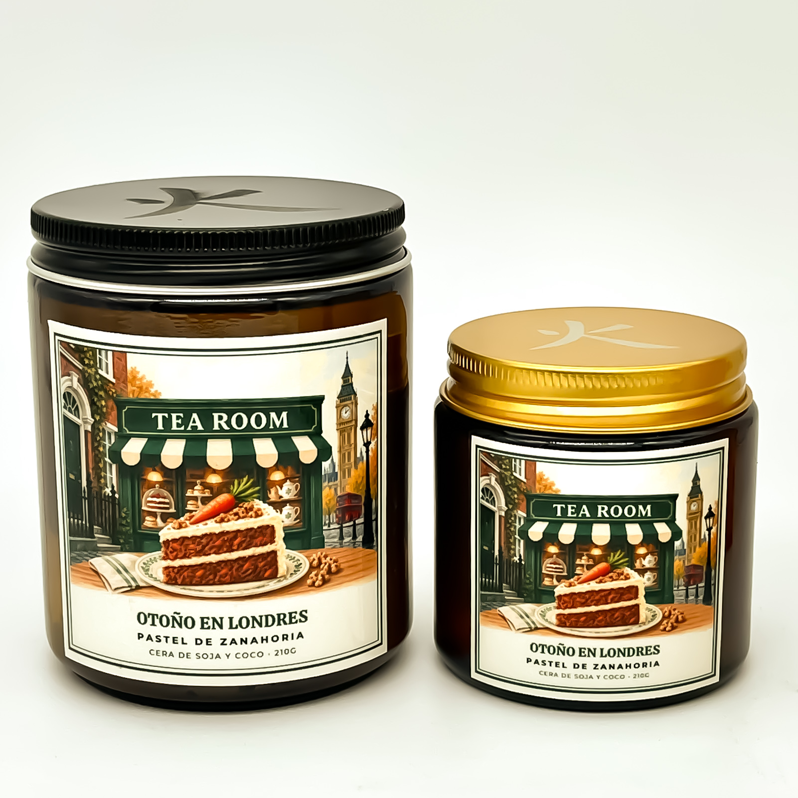 Vela Otoño en Londres con aroma a pastel de zanahoria disponible en dos tamaños